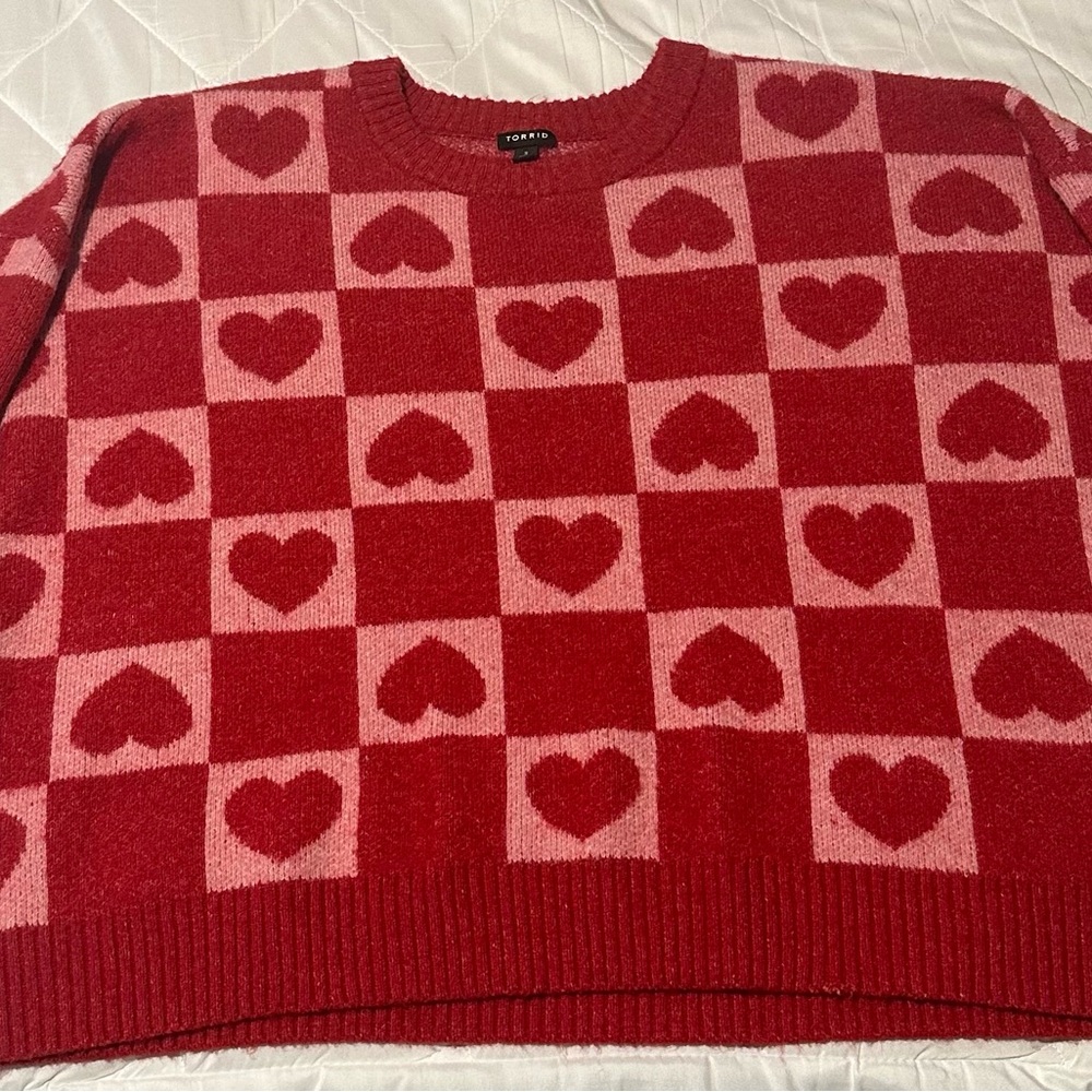 Torrid Red and Pink Heart Sweater